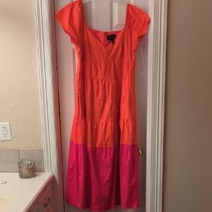 Donna Morgan Coral and Fuchsia Tiered Maxi Dress